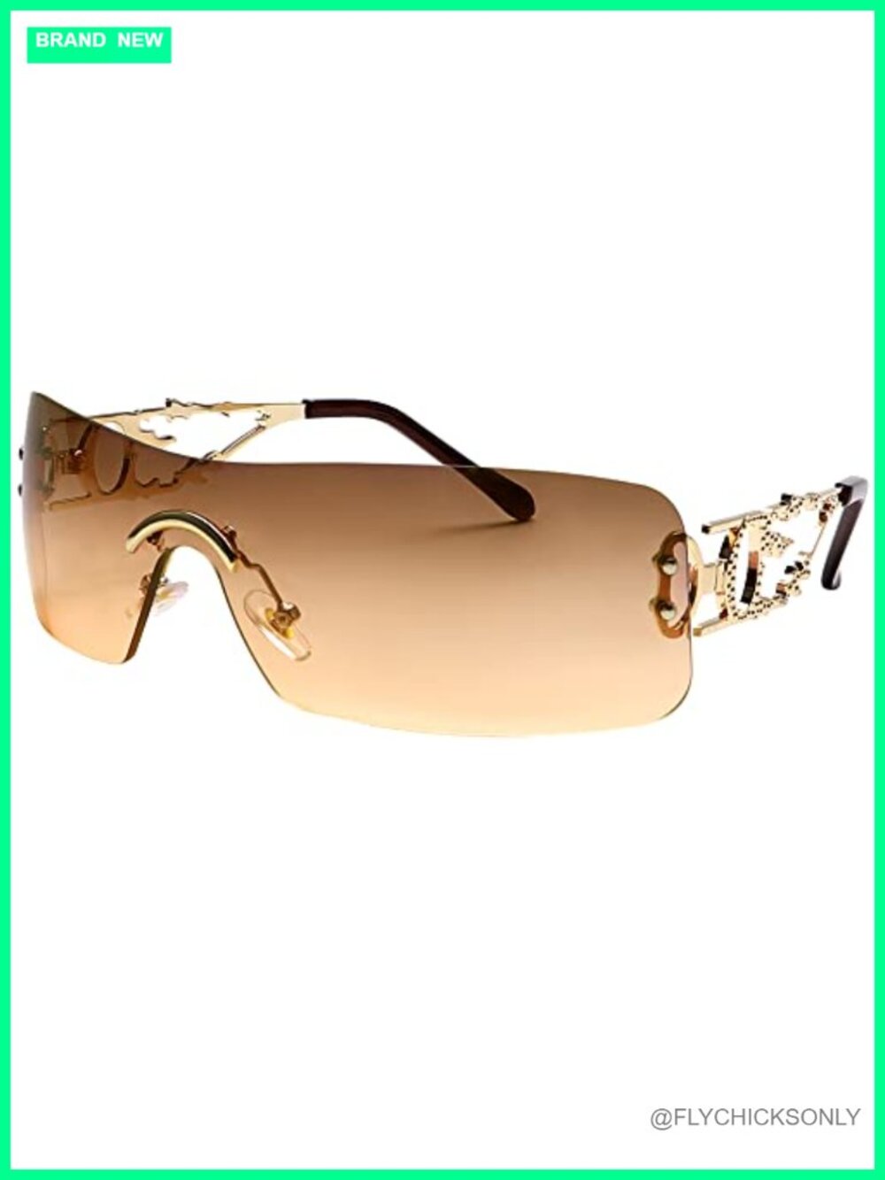 Y2K Rectangle Rimless Sunglasses UV400 Flame Temple Metal